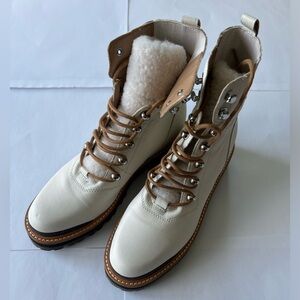 Marc Fisher white, brown, leather and fur boot